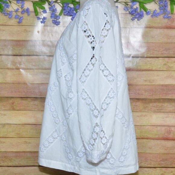 Ann Taylor White Pullover Blouse Top Size XL 3/4 Puff Sleeve Cotton Square Neck - Picture 4 of 11